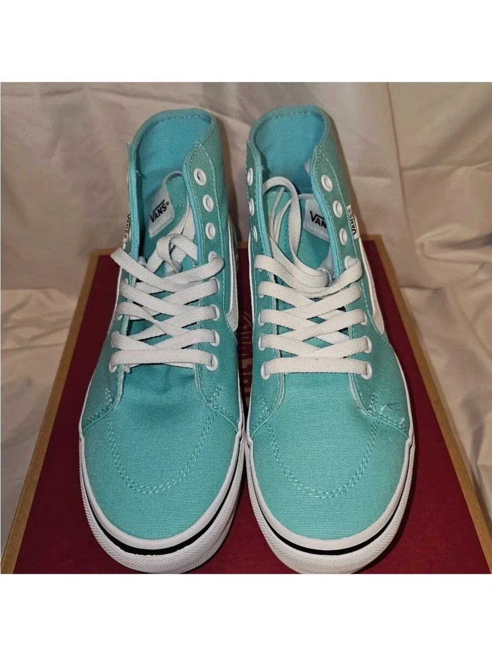 Vans Women's Platform Filmore Hi Tapers Canvas Aqua Sky White Gum Sole